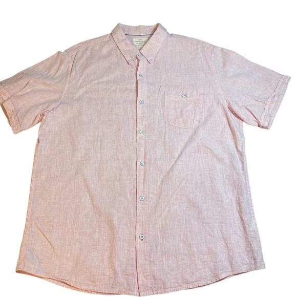 Weatherproof Vintage Men’s Short Sleeve Button-Up Shirt XL Pink Linen Blend - Picture 1 of 5